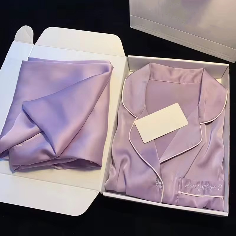 Pijamas de seda de hielo ligeros de lujo de alta calidad, pijama para mujer, conjunto de casa de manga larga de estilo primavera y otoño, ropa de dormir