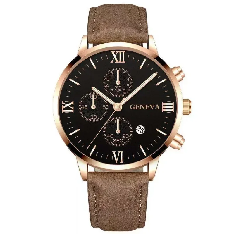 1 reloj de cuarzo negro Para Hombre, reloj con esfera romana, reloj de cuarzo con fecha redonda a la moda Para deportes, Relojes Para Hombres