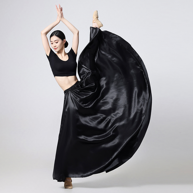Falda larga de satén para mujer con cintura elástica para salón de baile, danza del vientre latina, falda de rendimiento circular completa