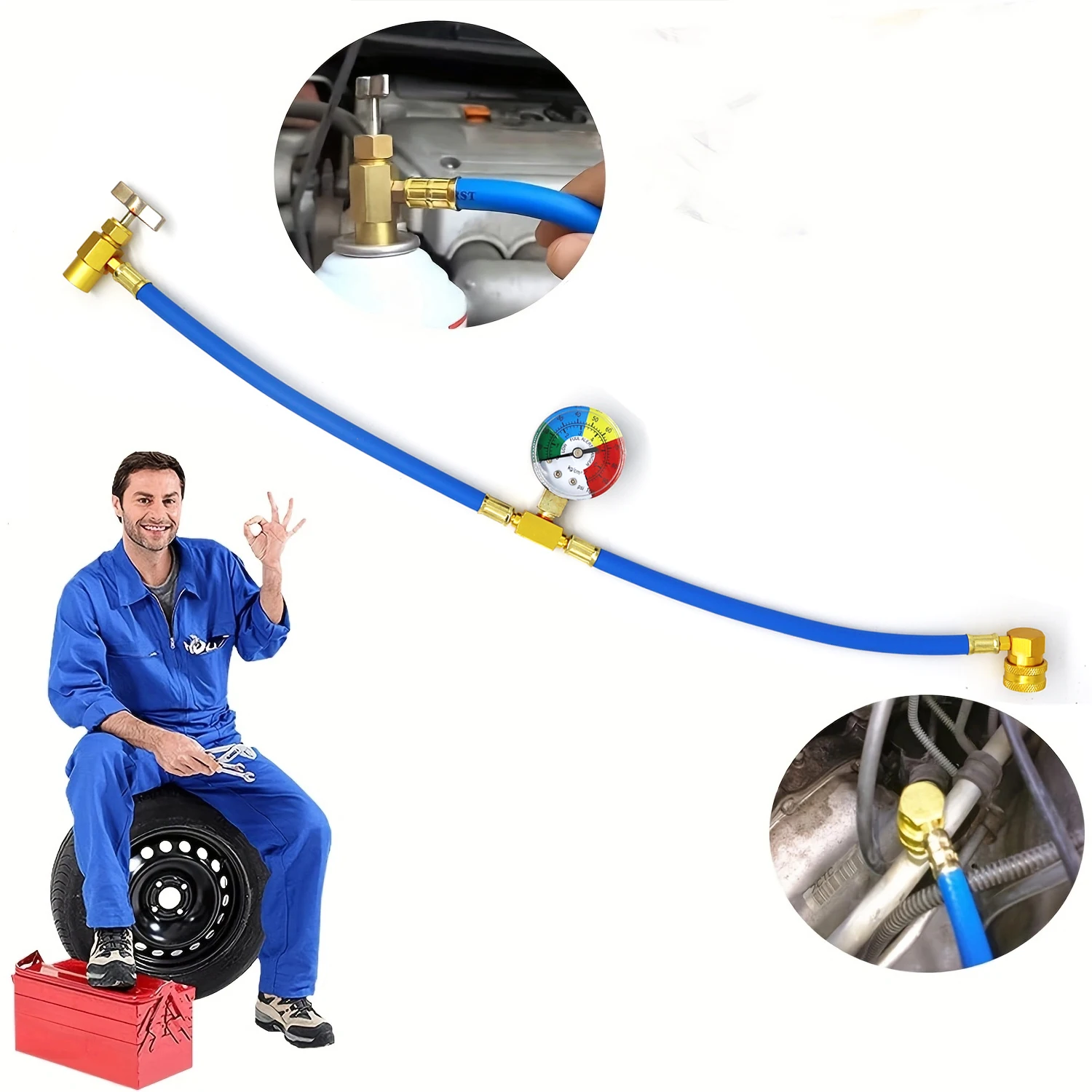 ท่อ R134A เครื่องปรับอากาศในตู้เย็นสำหรับชาร์จแบตในรถยนต์พร้อมมาตรวัด Manifold AC ชุดชาร์จเครื่องปรับอากาศ R134A รถยนต์