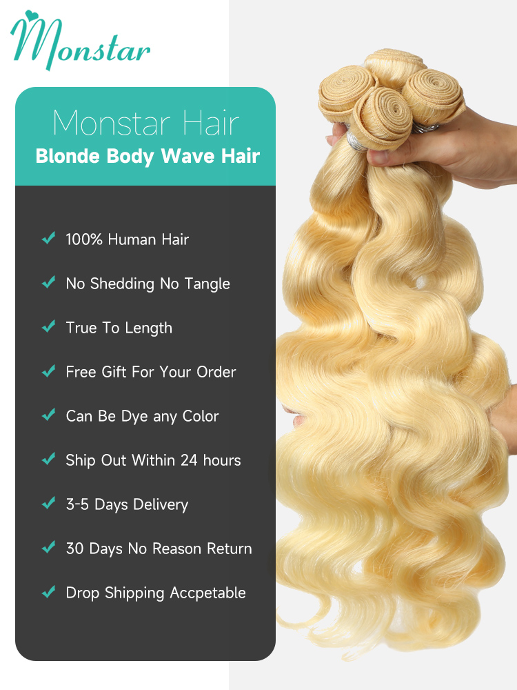Monstar 1/3/4 613 Tóc Vàng Tóc Brasil Tóc Dệt Bó Sóng Thân Remy Tóc Dài 26 28 30 32 34 36 38 40 Inch