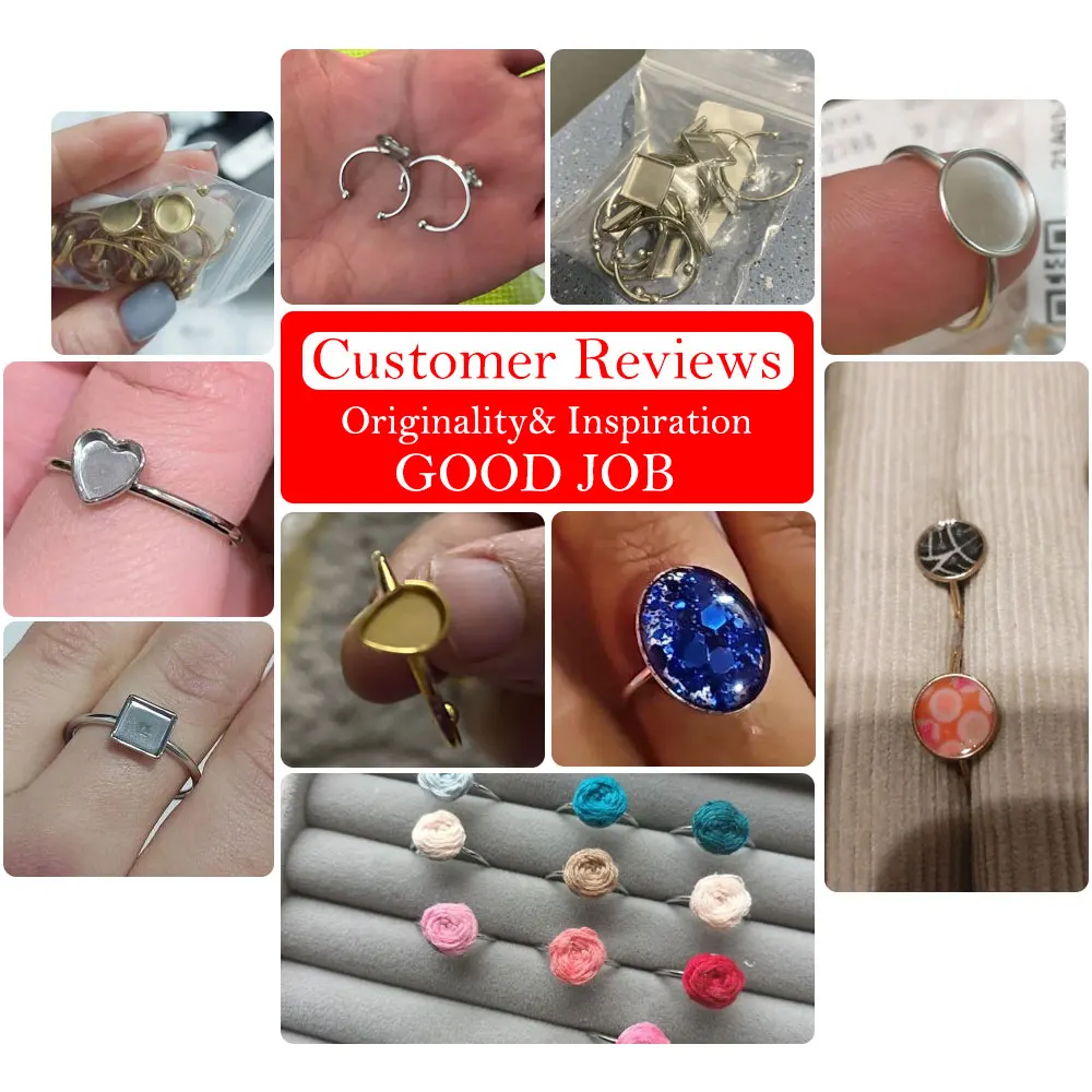 10 Uds. Ajustes de anillo abierto de acero inoxidable ajustables Base en blanco bisel cabujones anillos para materiales de joyería hacer dedo DIY