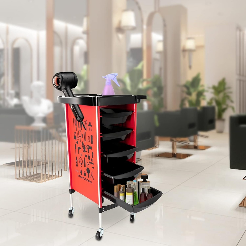 6-lagiger Salonwagen, ABS-Friseurwagen mit 5 Schubladen, 2-Wege-Schiebe- und ein Regal oben bis zu 100 kg für Schönheitssalons