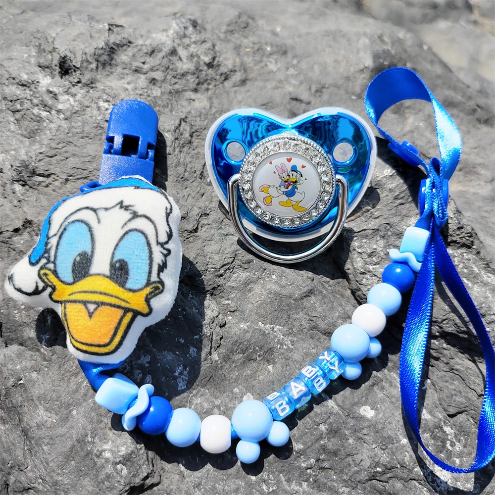 Donald Duck Daisy-muñecos de peluche de algodón Pp, Clip para chupete de bebé seguro y divertido, personalizado con nombre, chupetes de silicona sin BPA