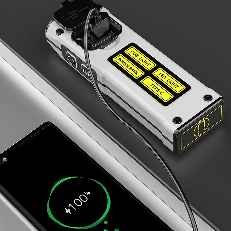 Mini przenośna latarka Sci-fi z wieloma trybami oświetlenia może być przełączona w celu obsługi ładowania przez USB.