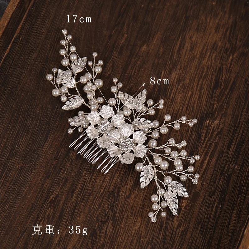 Fiore color argento Perla Strass Pettine per capelli Fascia Accessori per capelli da sposa per le donne Sposa Tiara Fascia per capelli Gioielli per capelli