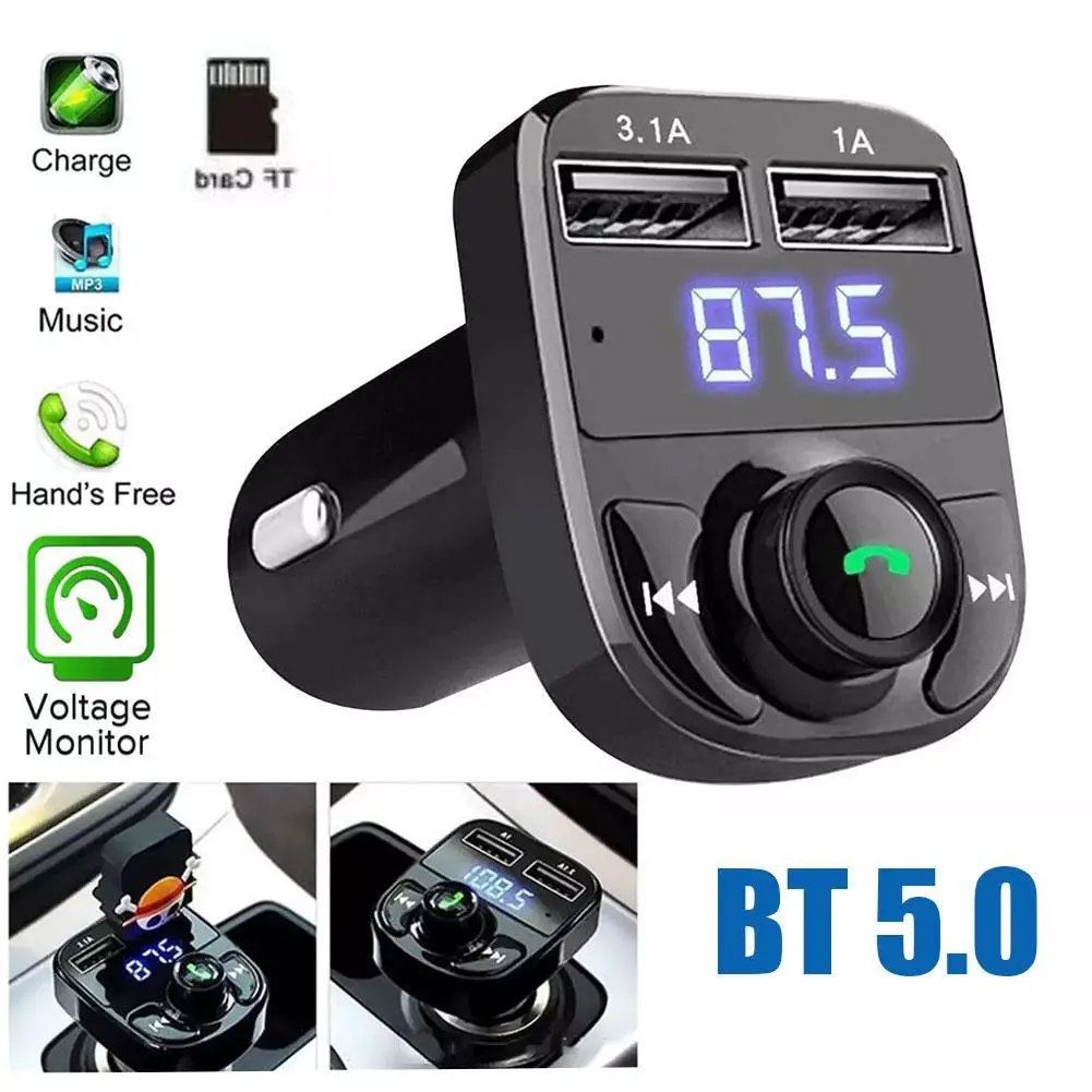 Беспроводной Bluetooth FM-передатчик и MP3-плеер с громкой связью, радио приемник, двойное зарядное устройство USB и музыкальный стерео адаптер