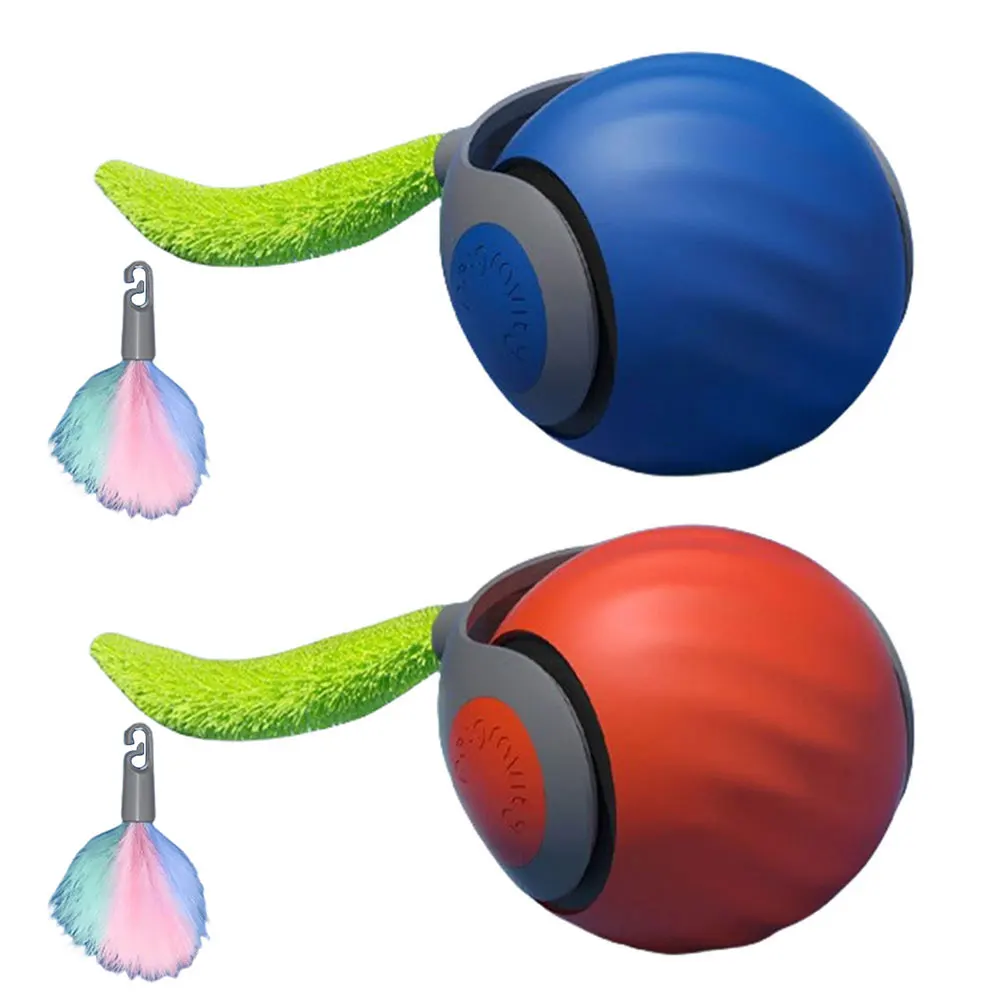 Balle de jouet pour chat en mouvement automatique, jouets intelligents pour chat, réglage à deux vitesses, queue rapide, jouet pour chat avec queue de remplacement