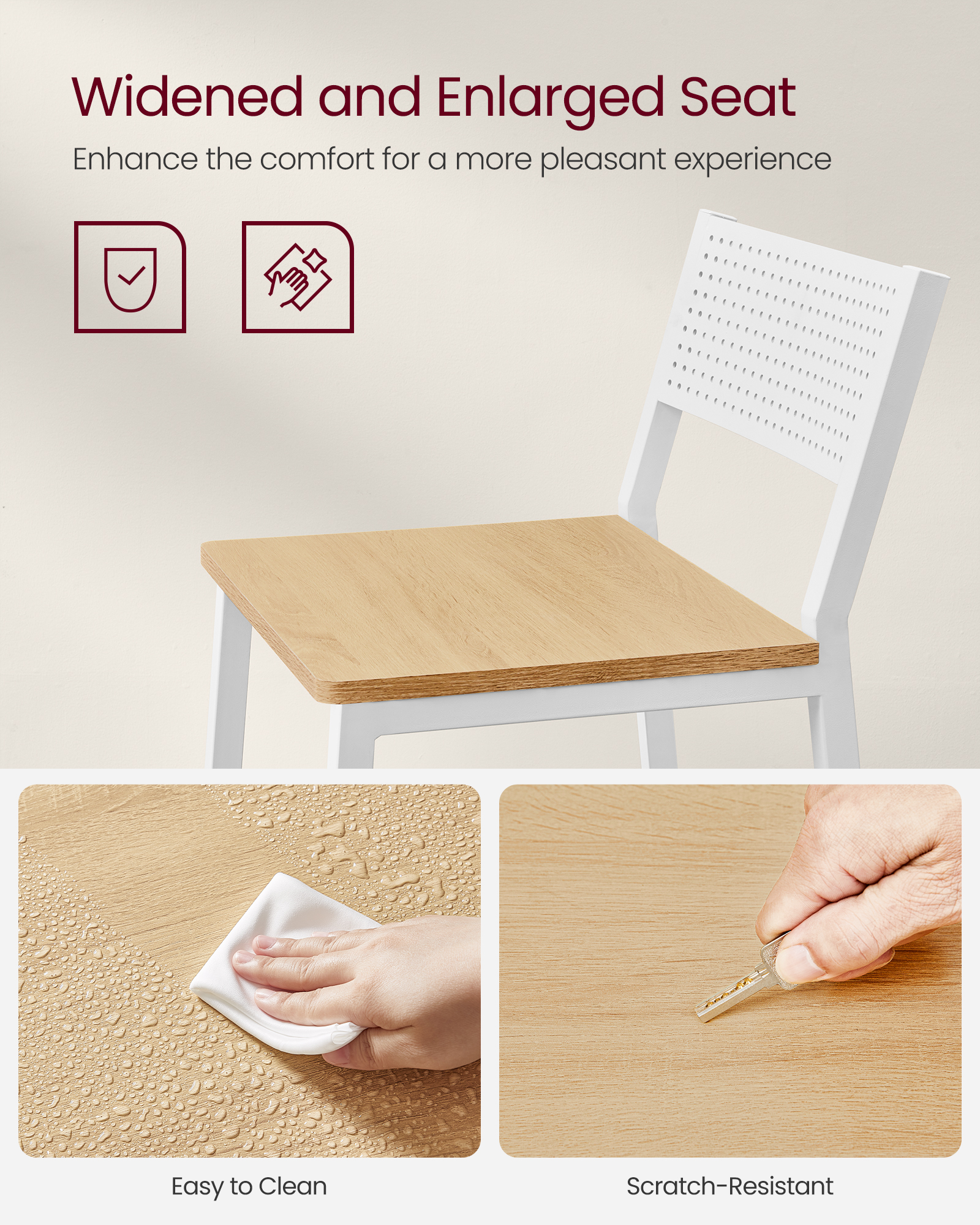 VASAGLE Breakfast Kitchen Bar Stool Set of 2, Counter Chairs, for Kitchen, Dining Room, Office, Industrial Style