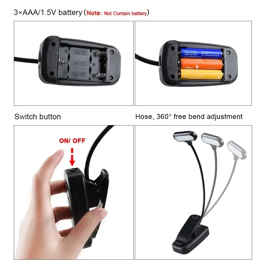 Lámpara LED ajustable con Clip para libros, mesa con batería, Flexible, para estudio, aprendizaje, escritorio, luz nocturna de lectura portátil para dormitorio