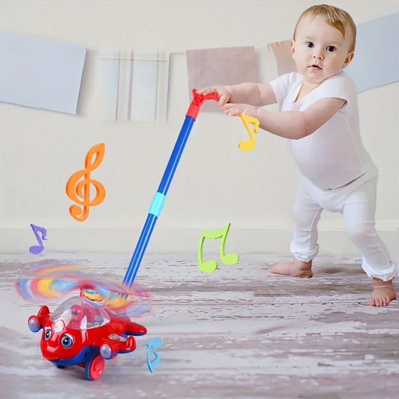 Brinquedo interativo do andador do bebê com punho do impulso para crianças meninos e meninas crianças, design destacável do carro do brinquedo do avião com roda