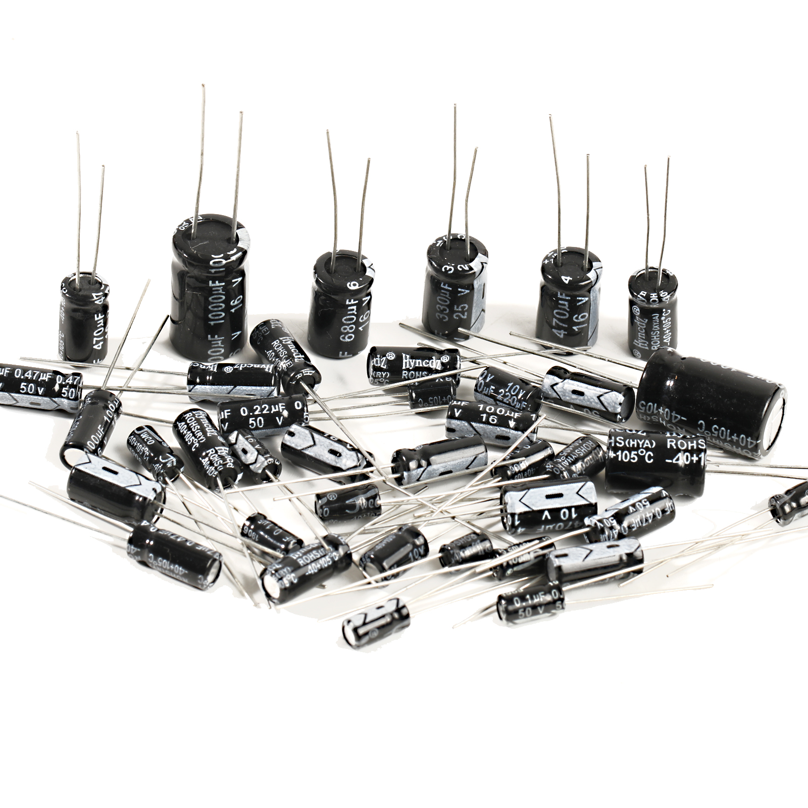 Condensadores electrolíticos de aluminio, 10v, 16v, 25v, 50v, 0,1 uf, 1uf, 2,2 uf, 33uf, 47uf, 220uf, 470uf, 680uf, 1000uf