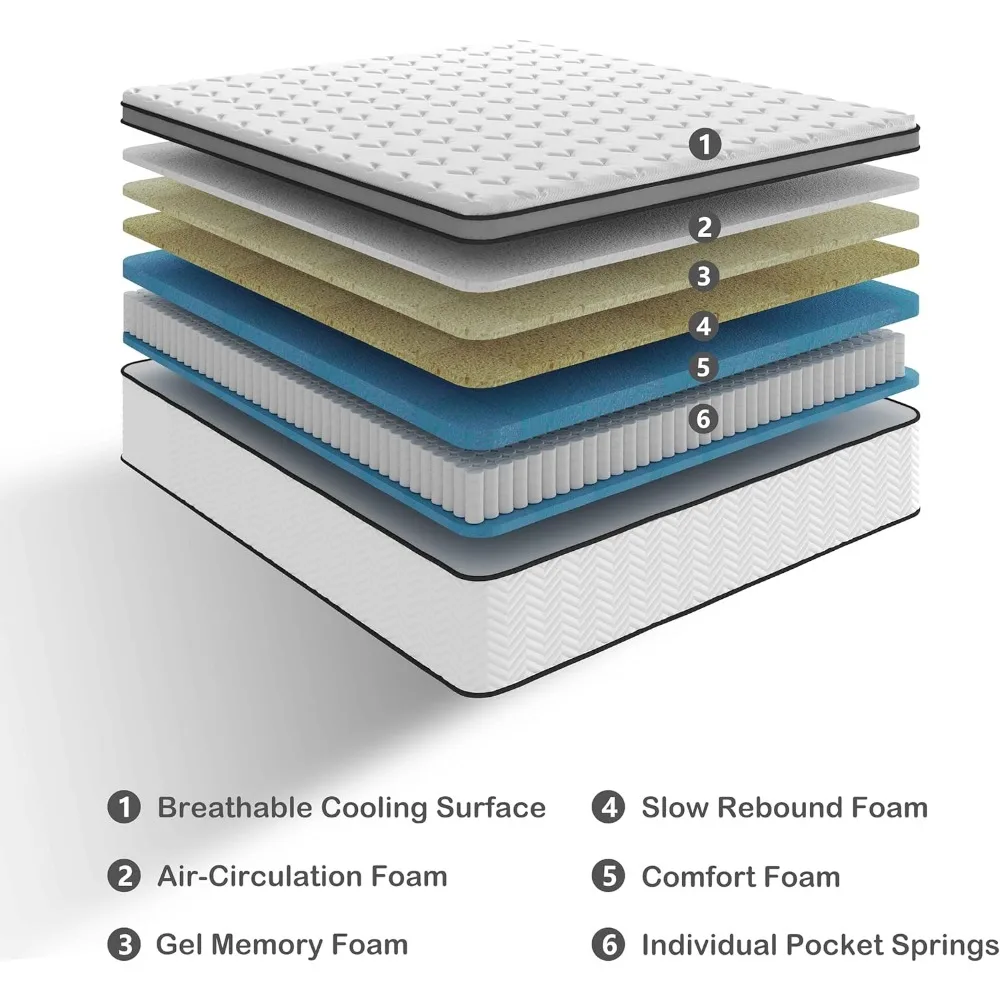 Queen Size Mattress, 12 Inch Hybrid Mattress with Memory Foam and Individual Pocket Springs for Motion Isolation, Pressure Relie