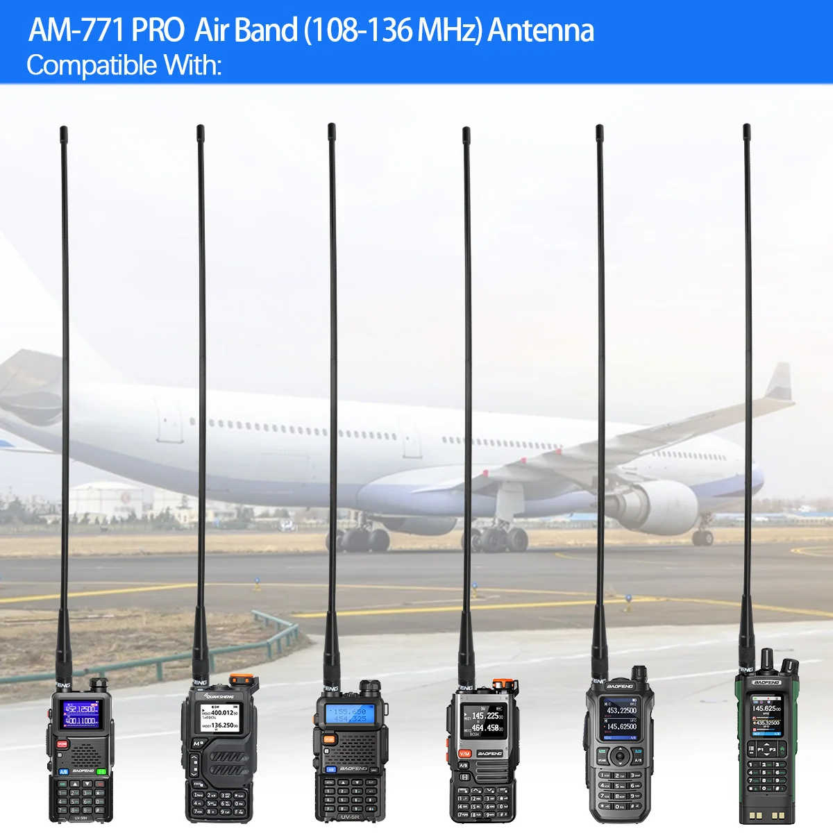 Antena de banda de ar Baofeng AM-771 PRO SMA-Fêmea 108-136MHZ Soft Whip 37cm/48cm Antena longa com UV-32 AR-5RM Quansheng UV-K5 8