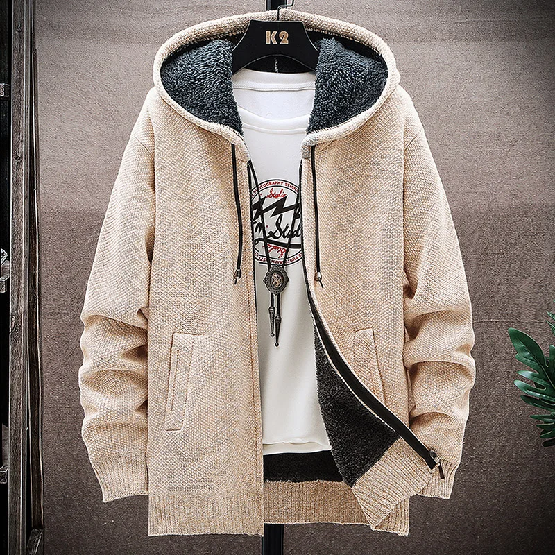 2025 outono coreano com capuz camisola masculina grosso e veludo cardigan camisola de malha casaco moda jaqueta masculina M-4XL my05
