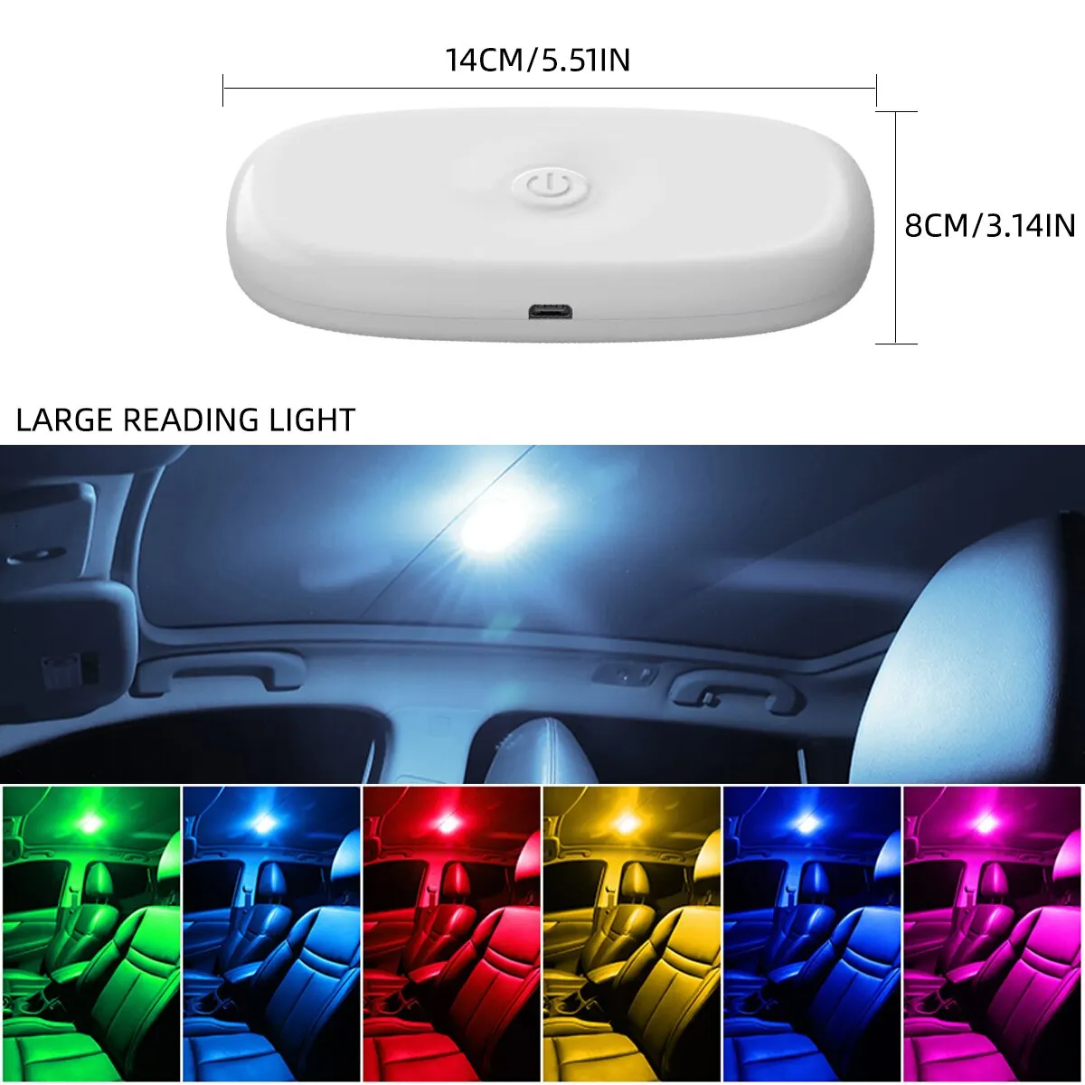 Mini sem fio RGB atmosfera levou luz, toque de luz, carregamento USB, auto telhado teto leitura lâmpada, iluminação interior do carro, 5V, 1pc