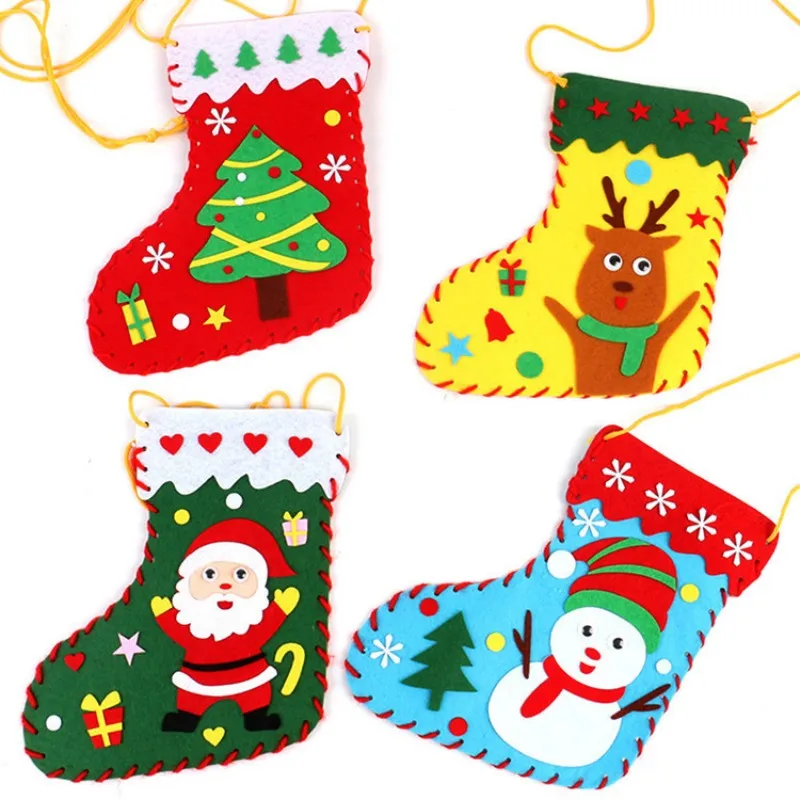 Kit de Material de calcetines de Navidad DIY para niños, juego de rompecabezas hecho a mano, juguete educativo de aprendizaje temprano para niños, regalo artesanal, decoración de Navidad