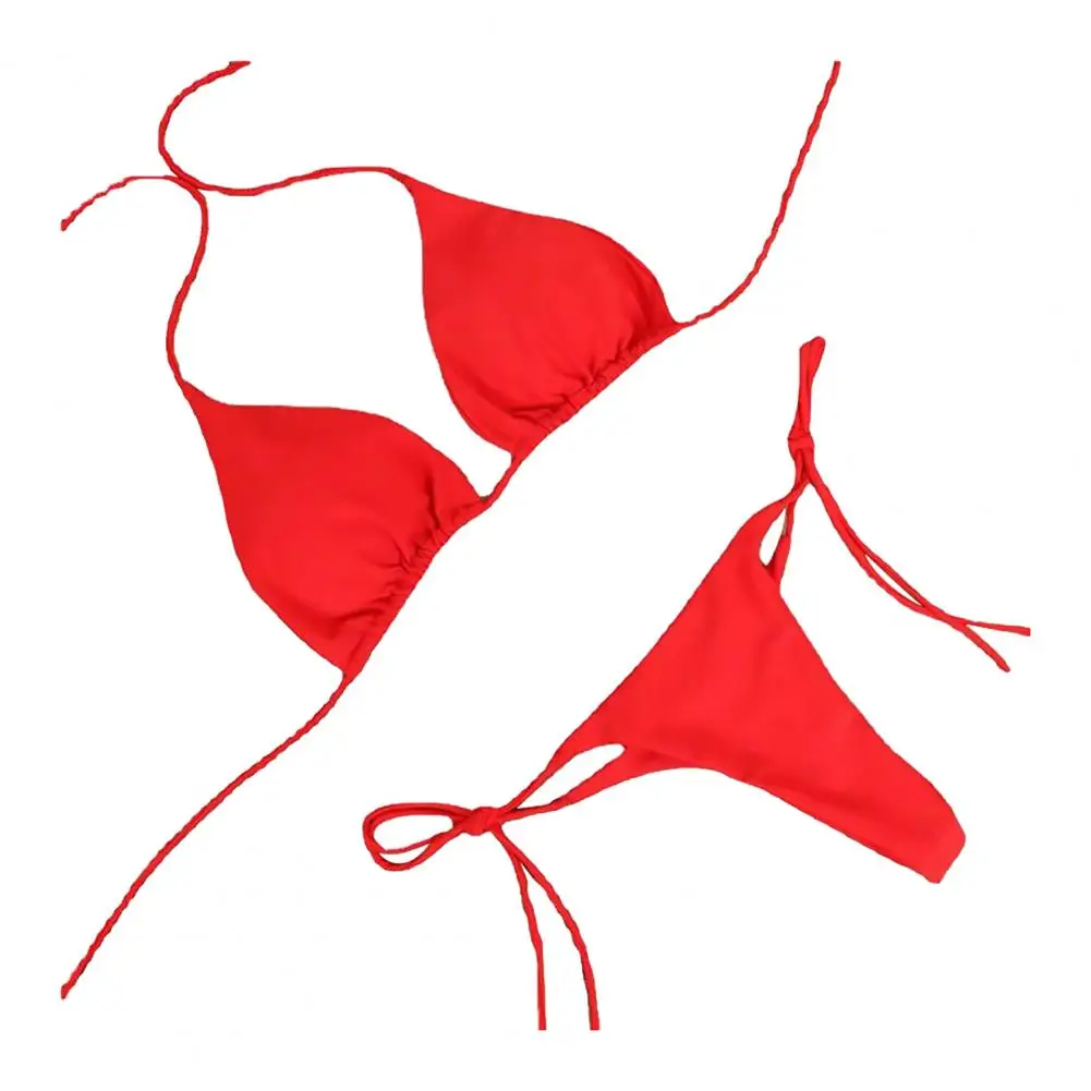 2 pièces/ensemble maillots de bain femmes Bikini ensemble 2023 couleur unie licou cou sangle string femmes maillot de bain ensemble pour la plage