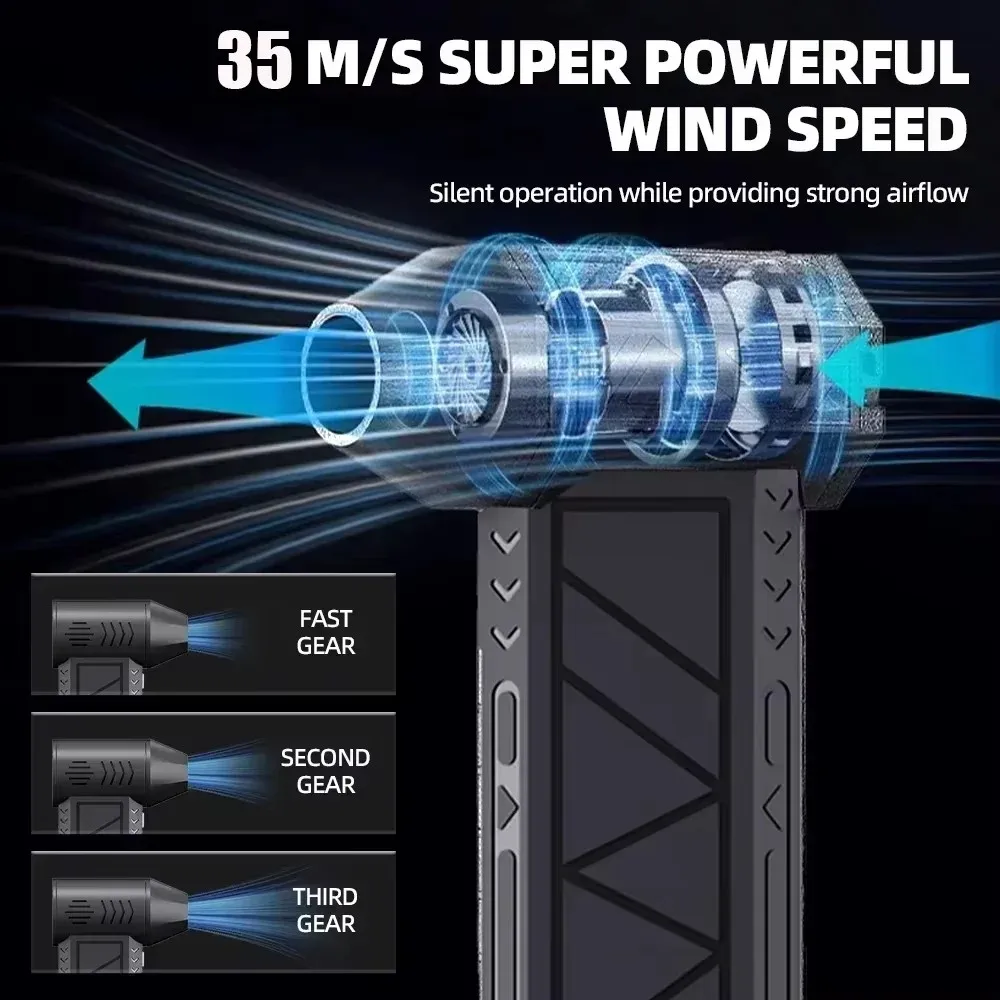 YIJU 130000 U/min Mini-Turbo-Jet-Lüfter mit leichtem, wiederaufladbarem USB-Elektro-Luftstaubsauger, einstellbare Windgeschwindigkeit, Turbogebläse