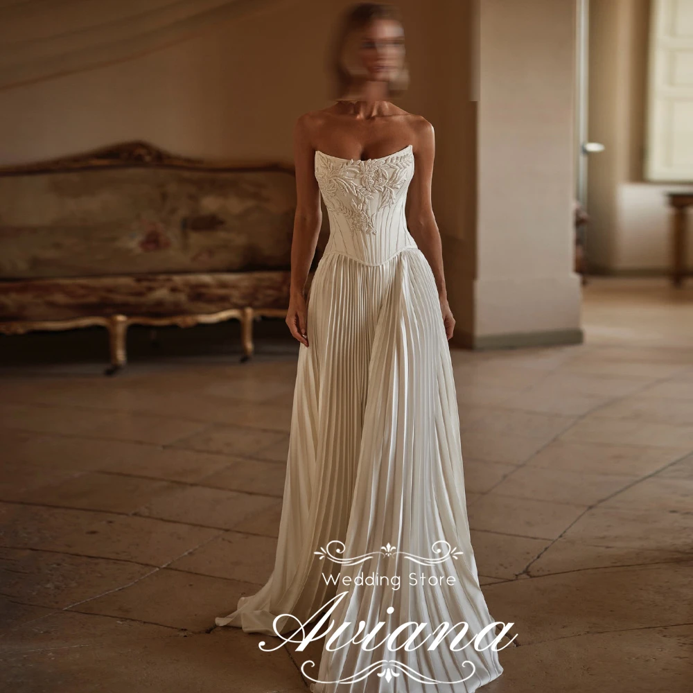Aviana Maßgeschneiderte Elfenbein Perlen Lange Brautkleider Elegante Trägerlose Bodenlangen Party Bräute Kleid Vestidos De Novias Charming