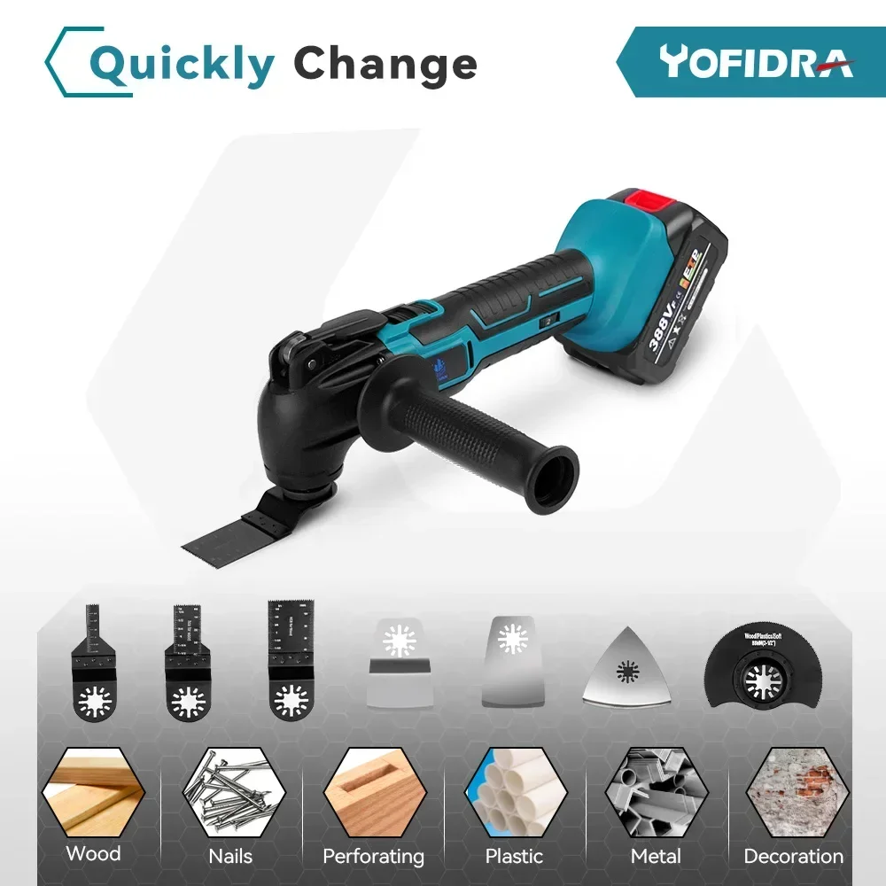 YOFIDRA Oscillating MULTI FUNCTION เครื่องมือเลื่อยไฟฟ้า Trimmer พลั่วตัดไม้เครื่อง Fit สําหรับ 21V 18V แบตเตอรี่ Pins