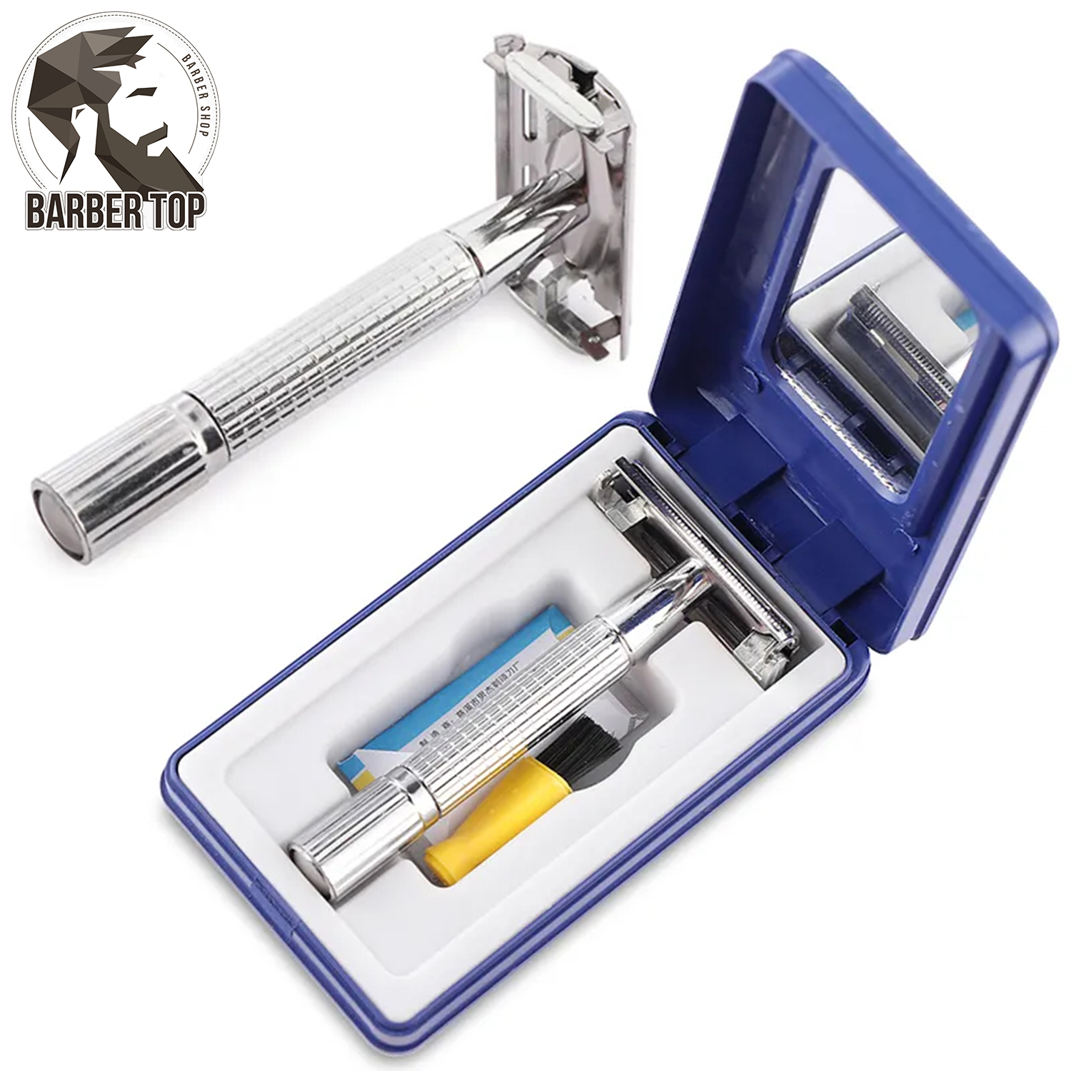 Juego de afeitadora de pelo y barba de doble filo, afeitadora de barba clásica tradicional para hombre, caja de cuchillas recortadoras de seguridad de acero inoxidable para hombre