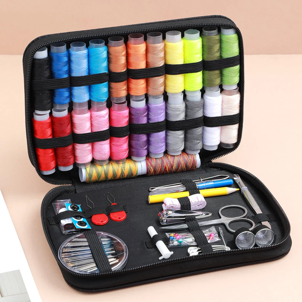 Kit de costura completo con hilos, agujas, tijeras, cinta métrica, botones, portátil, viaje, DIY, bordado, trabajo hecho a mano, conjunto de herramientas de costura