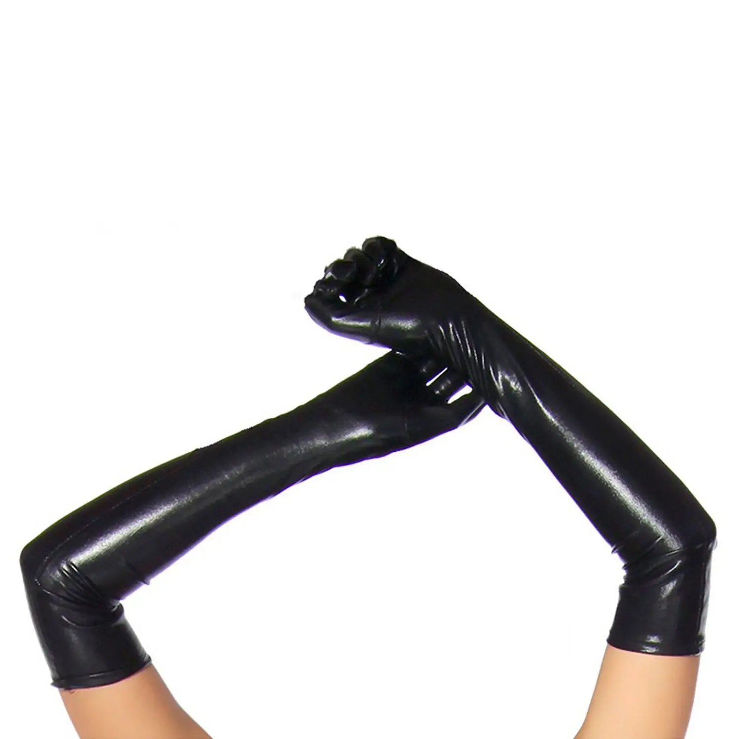 ถุงมือยาวในเลนส์หนังหนึ่งขนาดสีดำ-ดำ