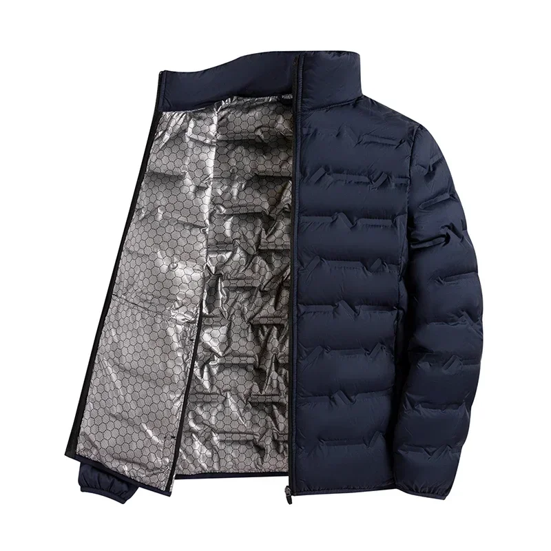 CHUJIE Winter weiße Daunenjacke Herren Graphen selbsterhitzende winddichte plissierte Daunenjacke Stehkragen lässige warme Daunenjacke