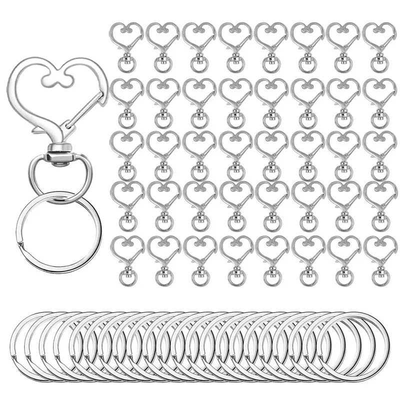 20 Stück herzförmige drehbare Karabinerhaken mit Schlüsselring, Metall-Schlüsselanhänger, geeignet für Schlüsselanhänger, Schlüsselbänder, Charms, Schmuck, DIY-Bastelarbeiten