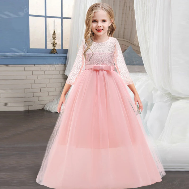 Girl's Vintage Princess Dress, Festa de Aniversário Infantil, Vestido de Casamento, Elegante, Renda, Crianças, 4, 10, 12 anos