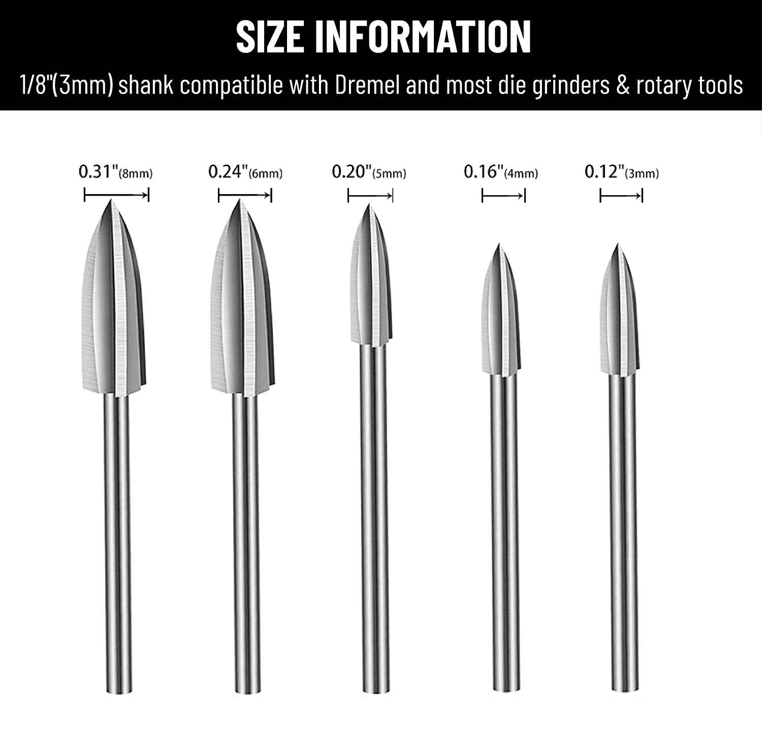 Wood Carving Drill Bits Set for Dremel Rotary Tool with 1/8” Shank for DIY Carving Drilling Micro Sculpture