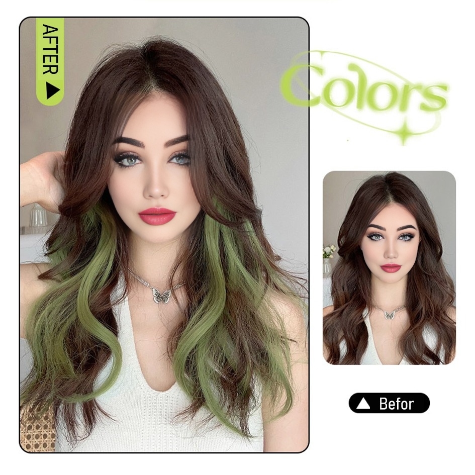 Synthetic 2 pieces set 50cm 60cm colored curly hair extensions water wave pink blue purple  halloween christmas wig