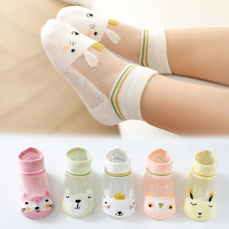 5 Paar Mädchen Socken Cartoon Tier Mesh atmungsaktive Kinder Kinder Socken für den Sommer