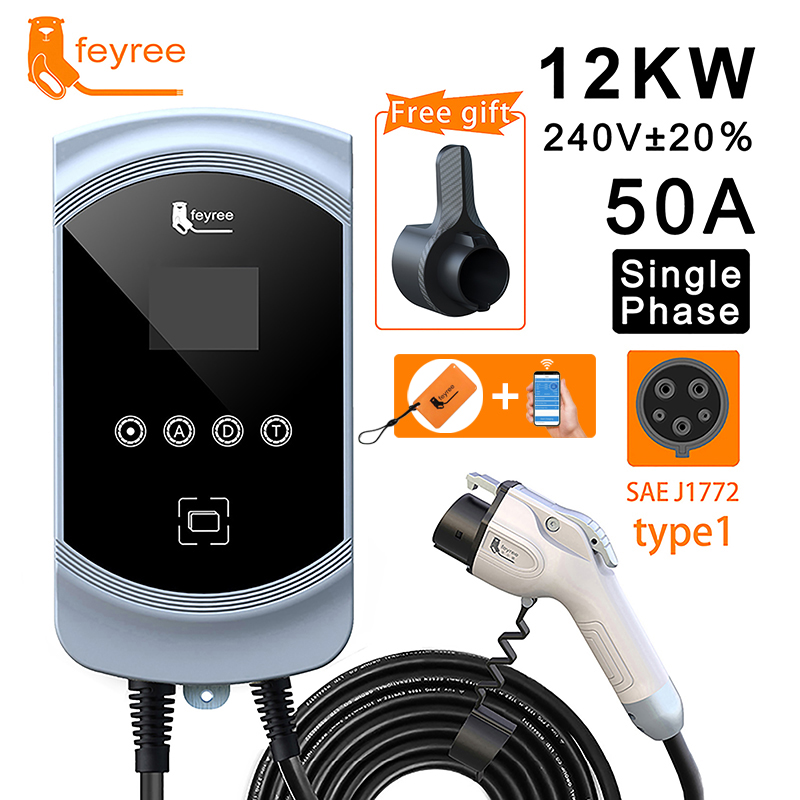 Feyree J1772 Type1 Cáp Sạc EV Sạc Xe Điện Wallbox EVSE Đế Sạc 50A 40A 32A Ứng Dụng Điều Khiển Xe Điện