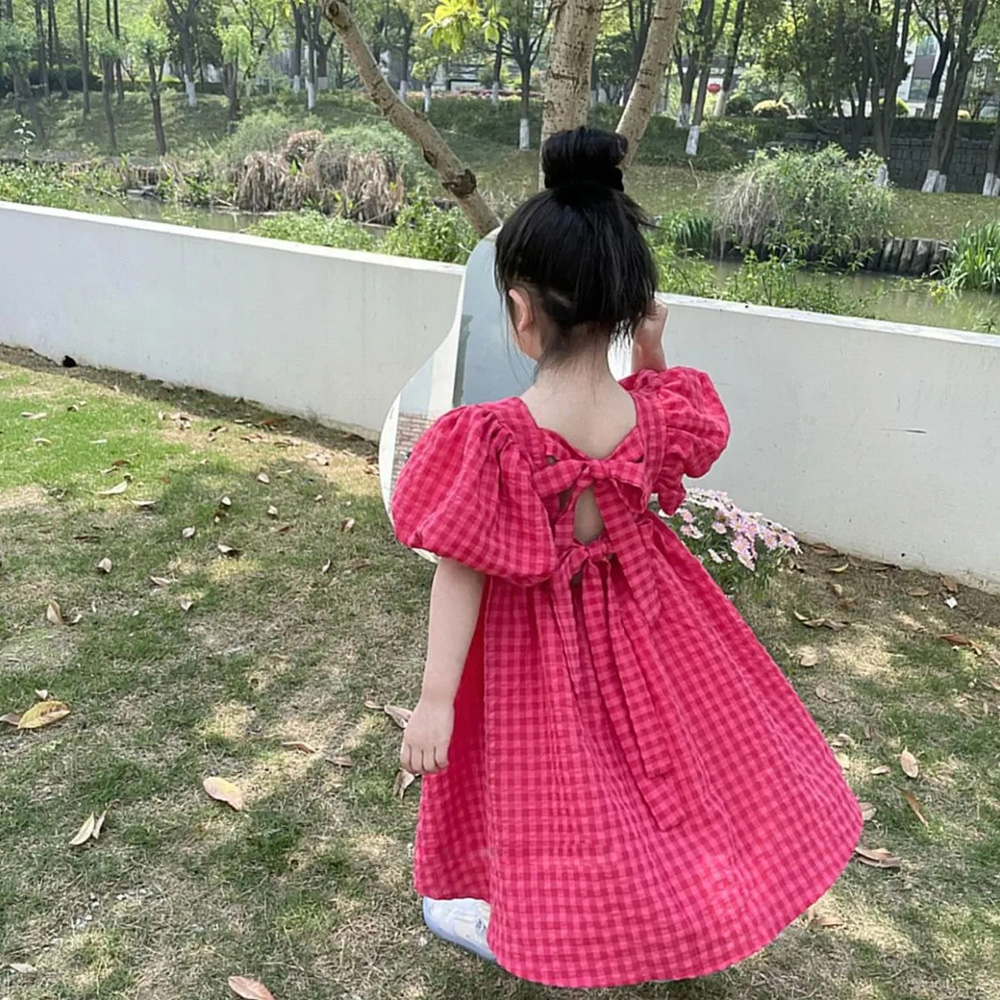 Bear Leader – robe mi-longue à carreaux, Rose, avec nœud, élégante, Lolita, pour enfants, grandes filles, robes de princesse de fête pour adolescents