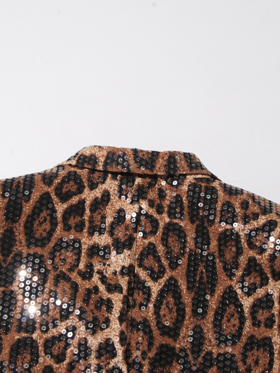TWOTWINSTYLE Leopard Temperament Blazers For Women Notched Collar Long Sleeve Patchwork Button Loose Blazer Female New KJA513171