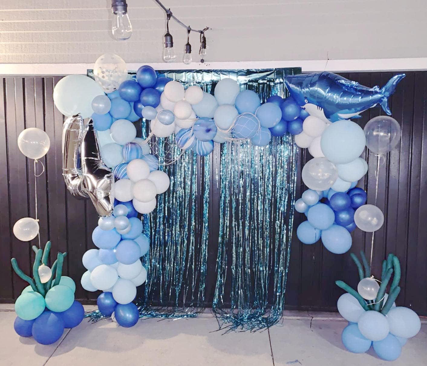 40 Pcs Blue Set Agate Marble Balloons Blue Confetti Balloon Wedding Valentine's Day Baby Shower Birthday Party Decorations