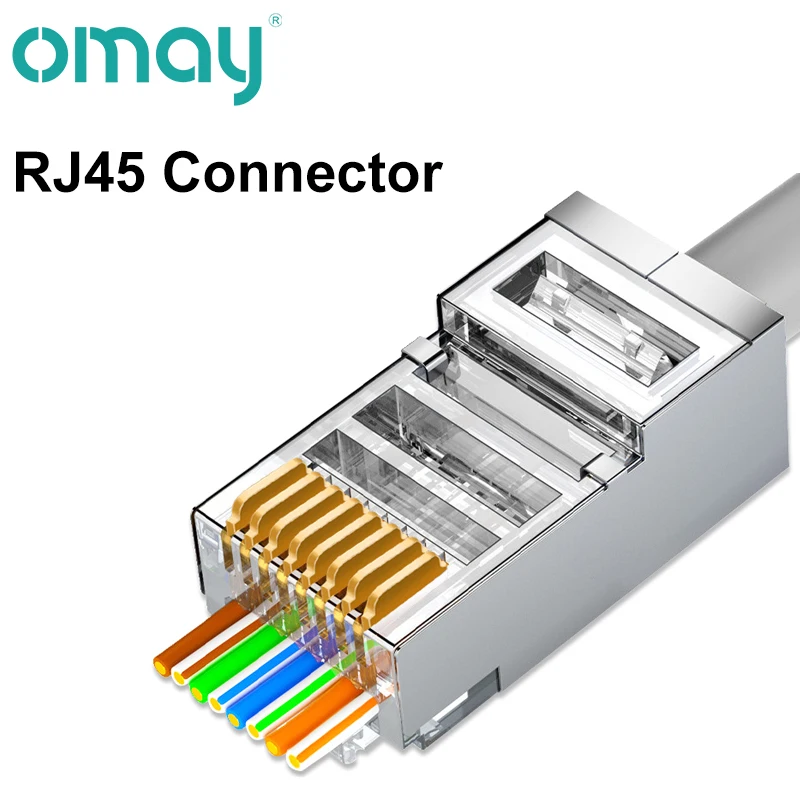 OMAY CAT6 CAT7 CAT5E Разъемы RJ45 Проходные через модульную вилку Сетевой UTP 3/50μ Позолоченный обжимной конец 8P8C для кабеля Ethernet