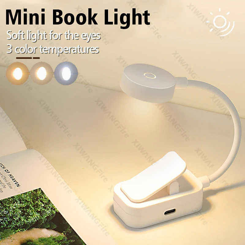 Mini clipe livro lâmpada led candeeiro de mesa proteção para os olhos 3 cores alimentado por bateria usb luz da noite portátil cabeceira estudante lâmpada leitura