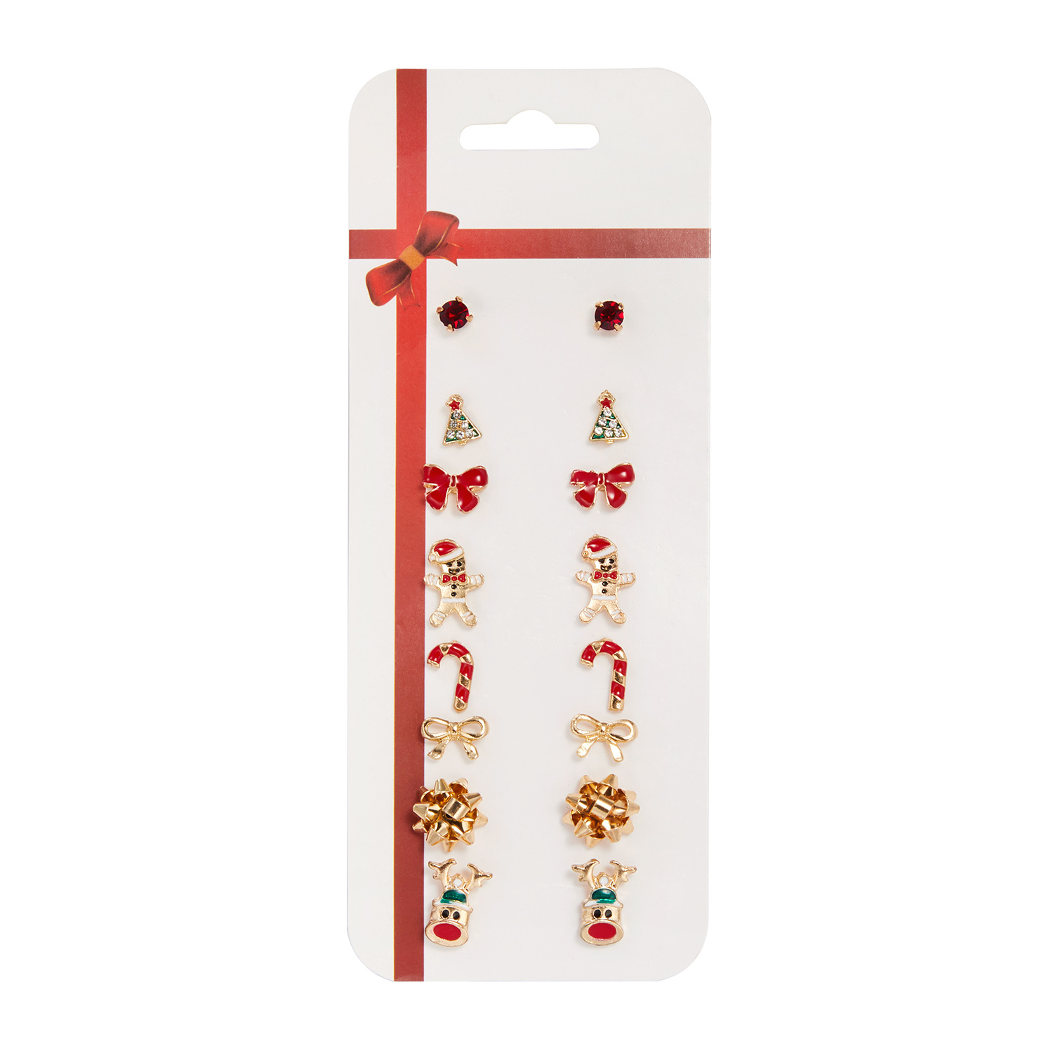 1Set anting-anting kombinasi pohon Natal mutiara, setelan anting-anting kartu kepribadian modis 8 pasang