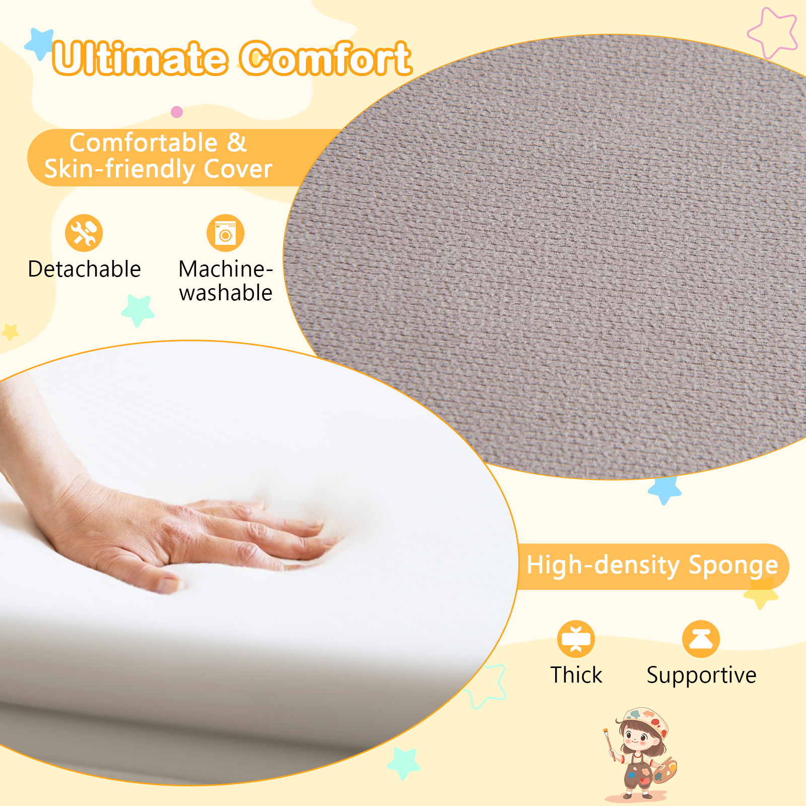 GOFLAME 2-in-1 Toddler Fold out Couch, Convertible Sofa to Lounger with Soft & Machine Washable Sofa Cover