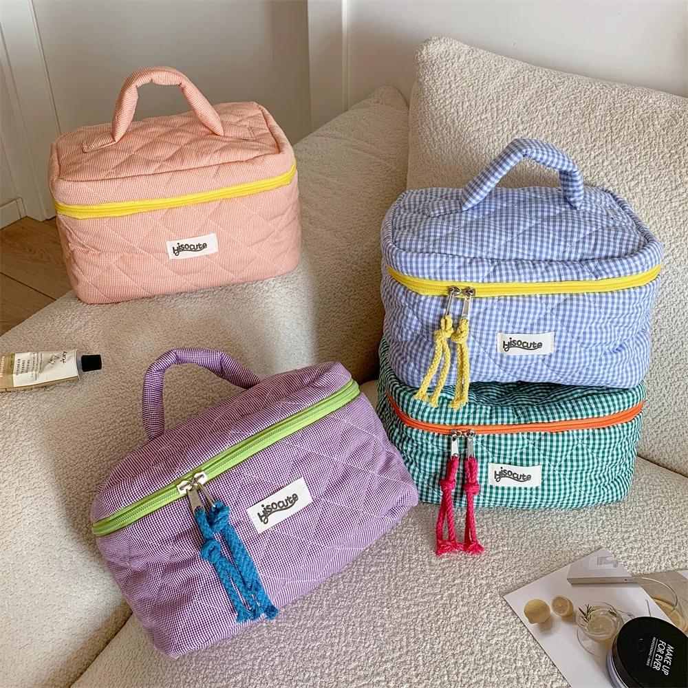 3 teile/satz Plaid Kosmetik Tasche Set Einfachen Stil Große Kapazität Tragbare Kosmetische Werkzeuge Lagerung Tasche für Home Badezimmer Kulturbeutel