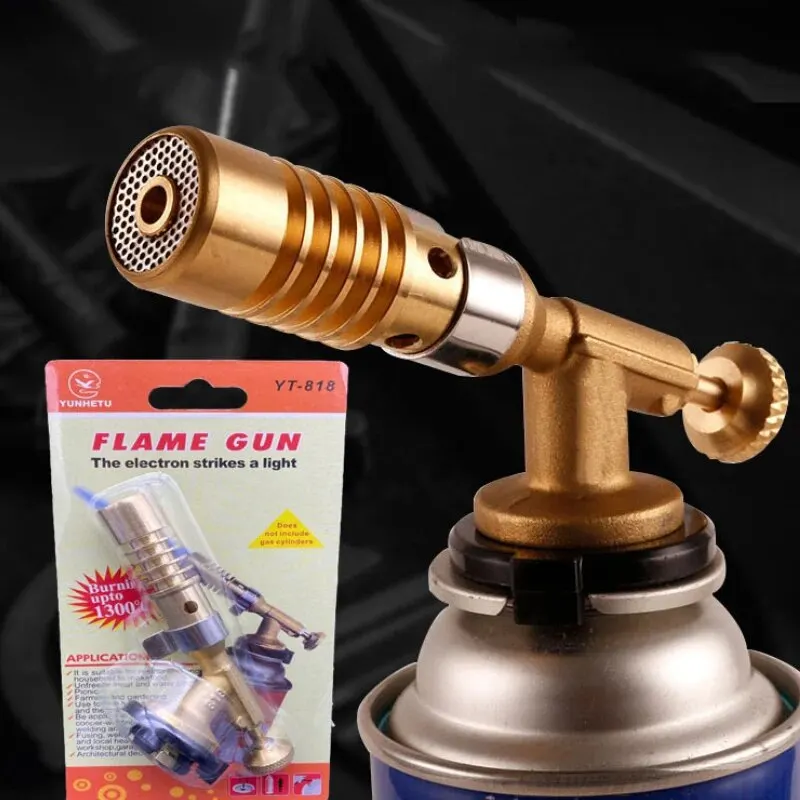 1 セットピクニックバーベキューベーキングカセットストーブ二重管スプレーガン全銅炎屋外バーベキュー点火器溶接ガンノズル