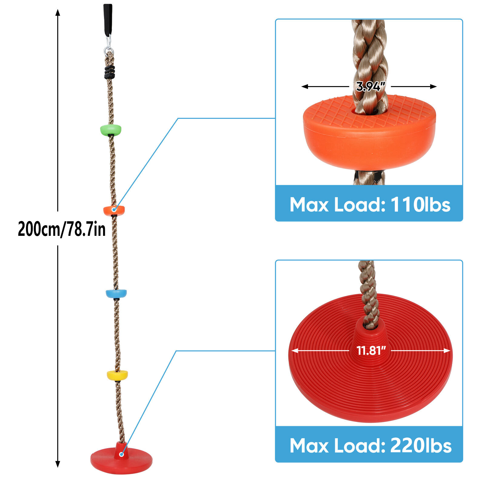 Columpios de árbol de calle de jardín al aire libre para niños, columpios suspendidos, cuerda de escalada con plataformas, asiento de Silla, columpios de enchufe
