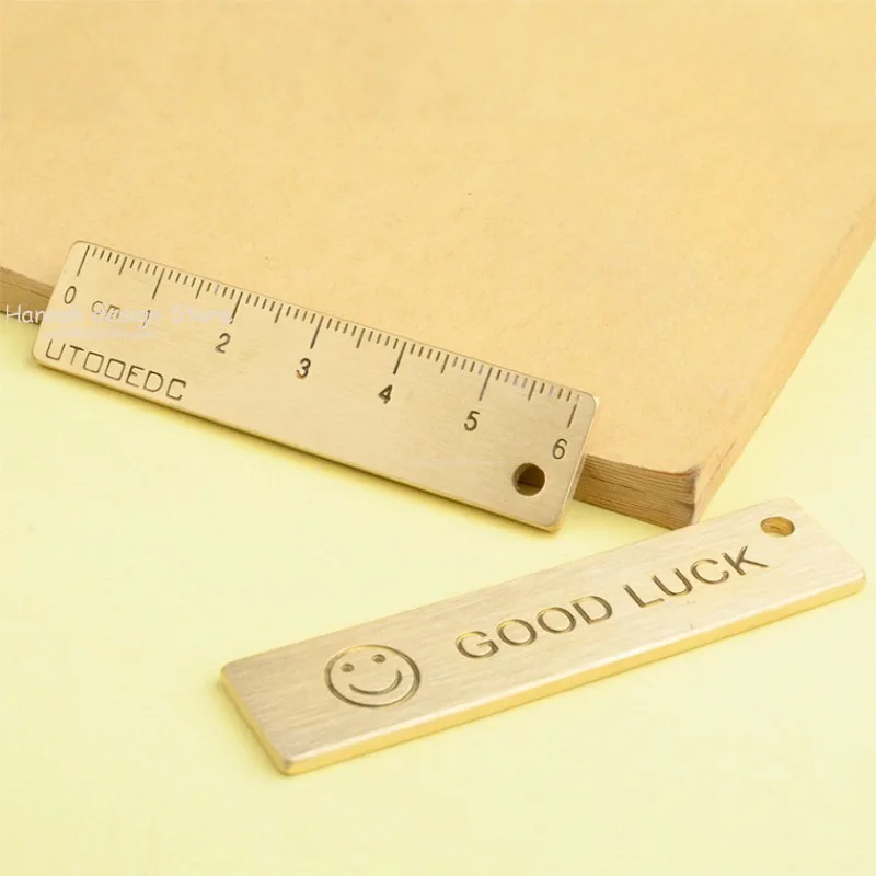 Mini Portable Golden Brass Ruler With Hang Vintage Metal Measure Tools Small Stationery Accessories 6cm Scale Straightedge Gift