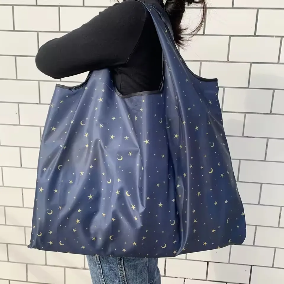 Bolso de compras plegable ecológico, bolso de hombro portátil reutilizable para viajes, comestibles, bolso de bolsillo de moda
