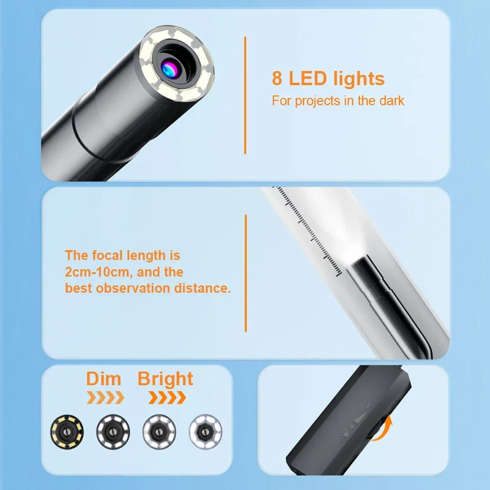 Endoscoop Camera Met Licht 1920P 8Mm Slanke Borescope Dimbare 8led Inspectie Camera Voor Iphone Android Waterdichte Slangencamera
