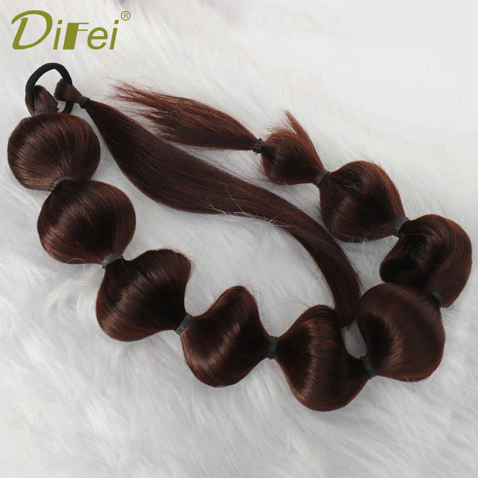 Bubble Ponytail Extension สังเคราะห์ Warp รอบต่อผมหางม้าสําหรับผู้หญิงโคมไฟ Bubble Ponytail สีดําธรรมชาติสีน้ําตาล