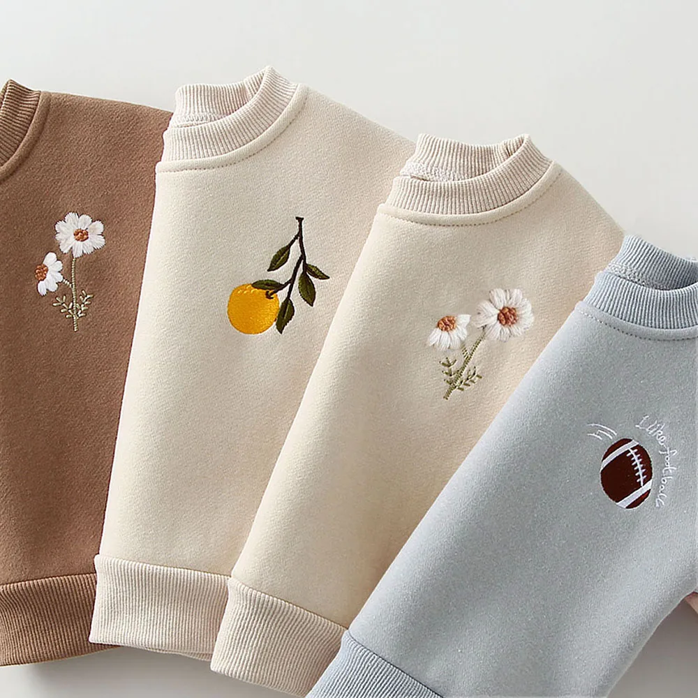 Conjunto de ropa de 2 piezas para bebé y niño, sudadera de lana gruesa bordada, pantalones cálidos, chándal para niño pequeño, primavera e invierno